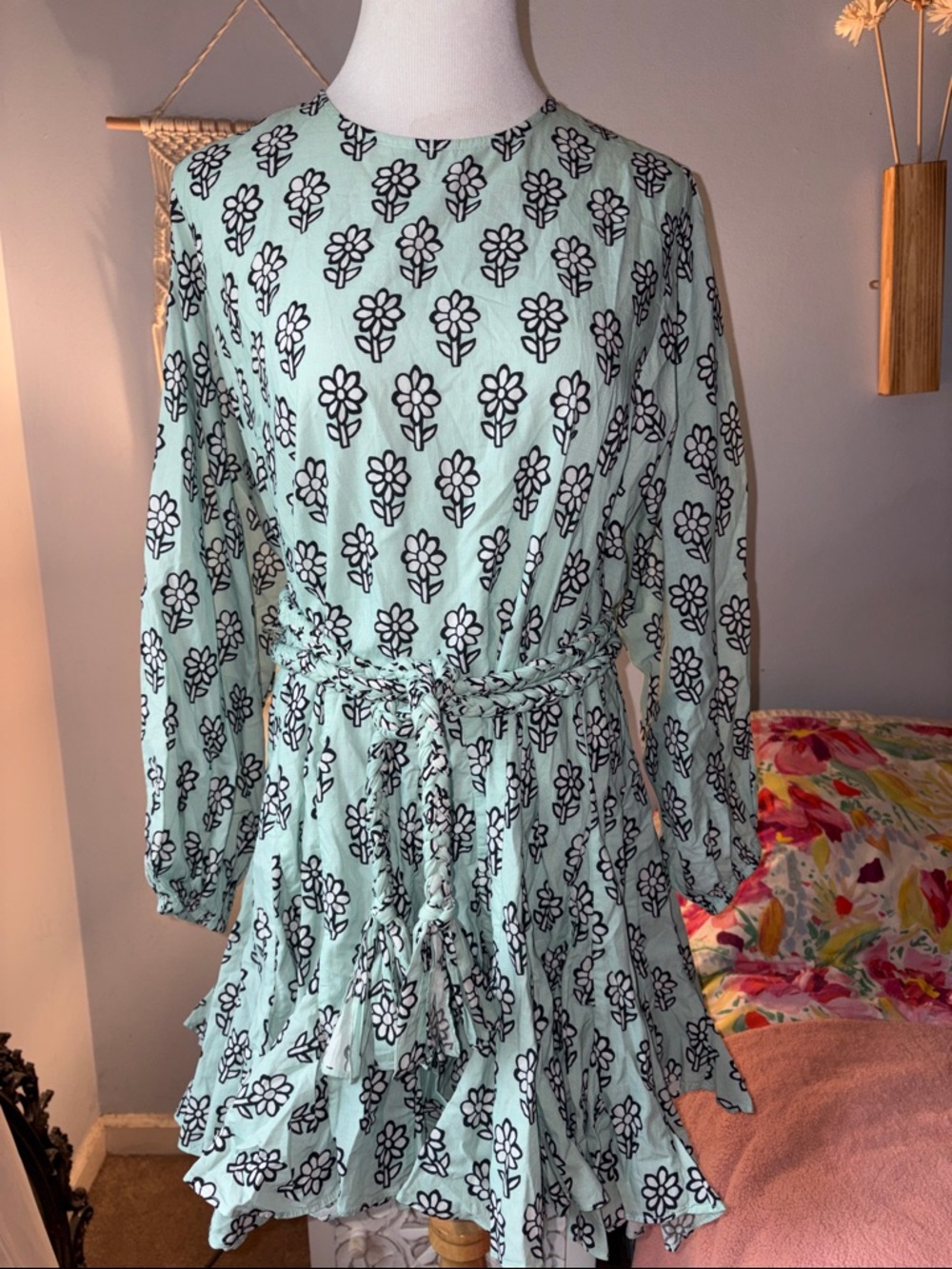 RHODE Resort Ella Floral Tie-Waist Ruffle Dress